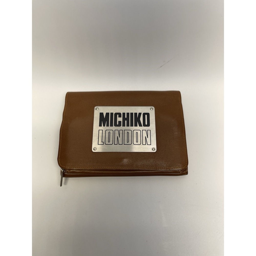 VTG Michiko London Brown Leather Wallet Clutch Organizer Zip Around Snap